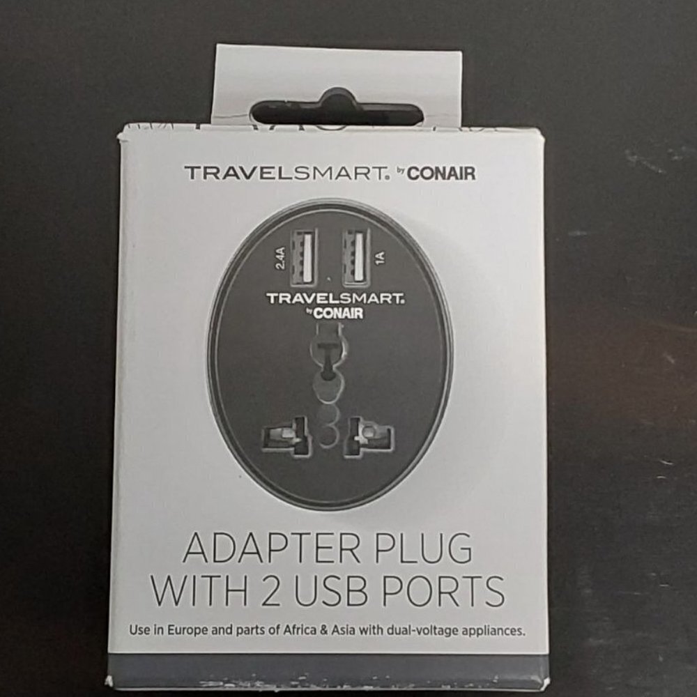 Travel Smart by Conair EU Adapter Plug with Outlet and 2 USB Ports